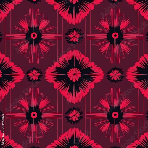 Wallpaper Mural Abstract Red and Black Floral Pattern Geometric Design Texture Background Torontodigital.ca