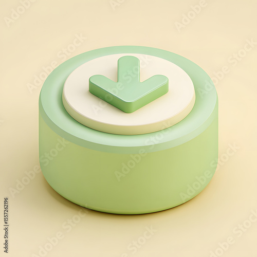 A pastel green 3D download button with a downward-pointing arrow.