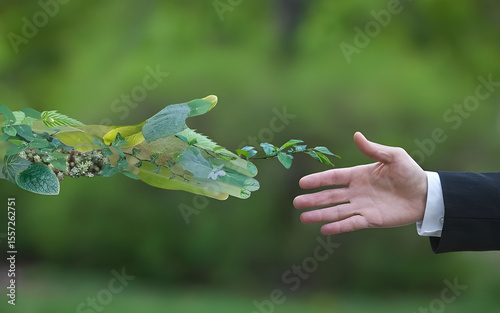 Partnership with nature: Business and sustainability handshake.