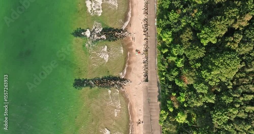 Aerial view of coastline of the Baltic Sea in Rewal.