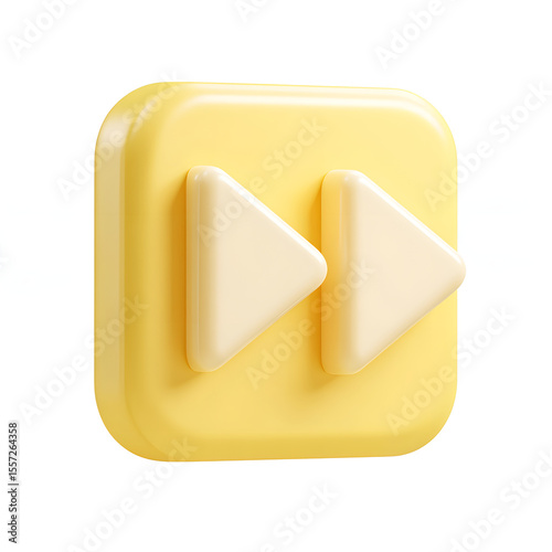 A 3D rendered, yellow and white, forward button icon on a white background.