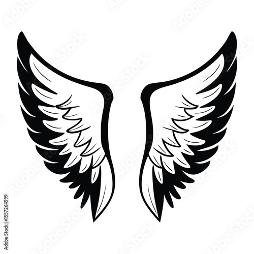 Majestic angel wings vector illustration, a powerful symbol of freedom and flight, perfect for tattoo designs or logos