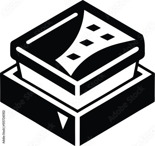 pizza box silhouette, open pizza container, delivery food icon
