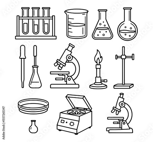 Laboratory Equipment Line Icons – Science and Education Symbols