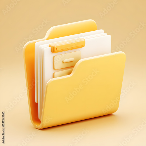 A 3D rendered, light-yellow folder icon, containing documents.