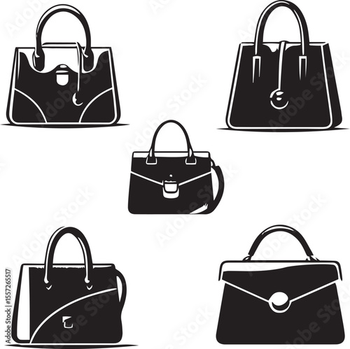 ladies handbag silhouette set, women's handbag vector illustration, black and white handbag silhouettes, fashion handbag icons, handbag clipart collection, elegant purse silhouette set, vector handbag