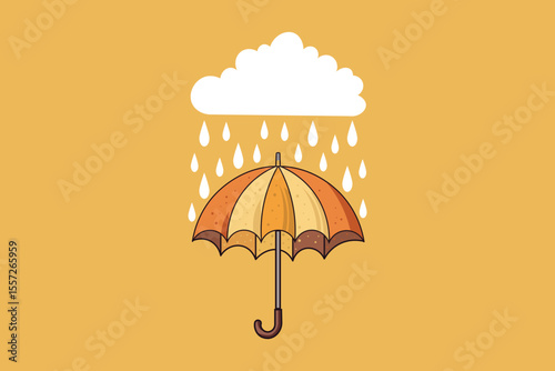 Cartoon umbrella illustration with falling drops of rain, vector weather design in flat style, perfect for creative children’s projects, rainy backgrounds, and seamless patterns
