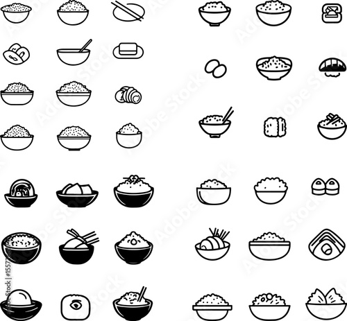 rice grains rice bowl food Asian cuisine staple food white rice cooked rice rice dish Japanese food Chinese food rice grains meal food icon rice plant basmati rice jasmine rice sushi