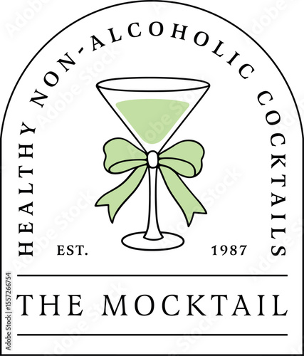 Mocktail non alcoholic healthy cocktail alcohol free drink martini glass illustration logo label sticker. Girls night fancy apothecary botanical green aesthetic halloween party poster design clipart.