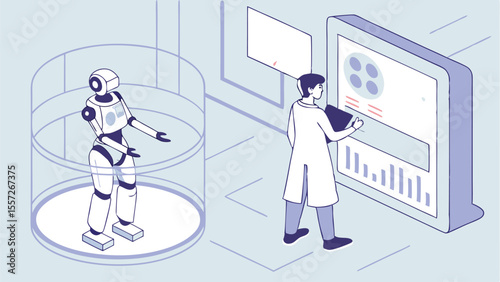 Robot Laboratory Scene – Vector Illustration
Robotics Lab with AI Machines – Adobe Illustrator Art