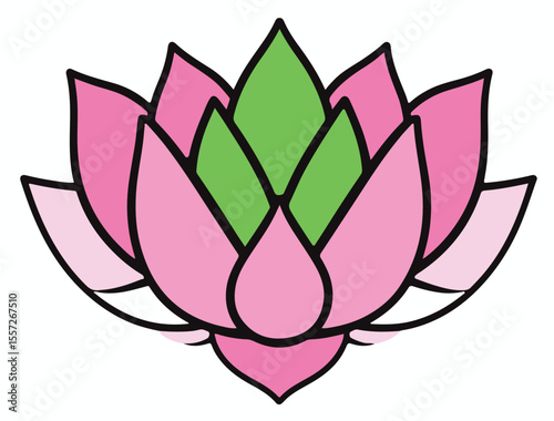 
A beautiful vector illustration of a lotus flower with detailed pink and green petals, symbolizing purity, beauty, and spiritual enlightenment.