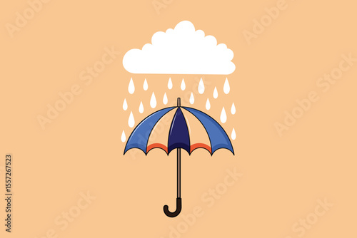 Cute umbrella with rain drops vector art, seamless cartoon weather pattern in pastel colors, ideal for baby products, backgrounds, and web visuals
