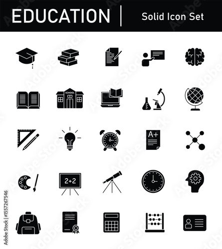 education solid icon set