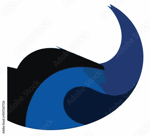 A dynamic vector image with flowing abstract shapes in shades of blue and black, suggesting movement, waves, or a stylized aquatic form.