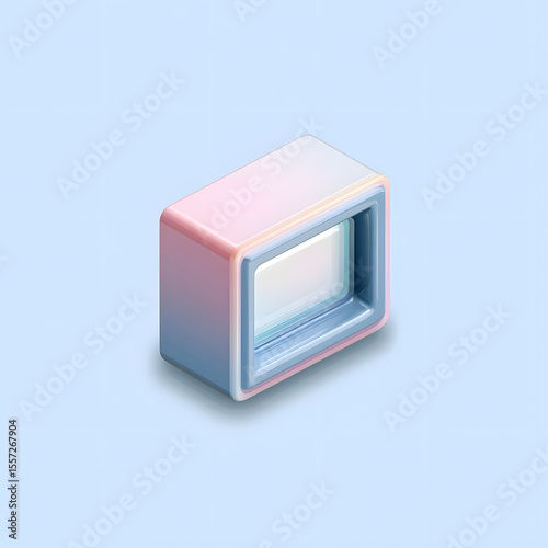 Isometric illustration of a stylized television set with pastel gradient colors on a light blue background.