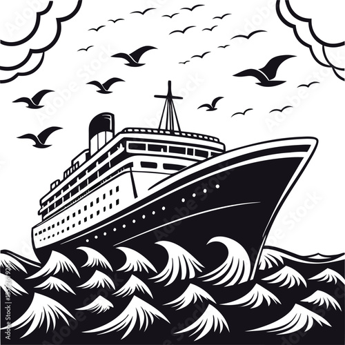Classic sailing ship illustration with detailed rigging and sails