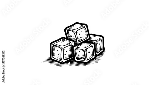 Ice cubes, black and white vector illustration, minimalistic design