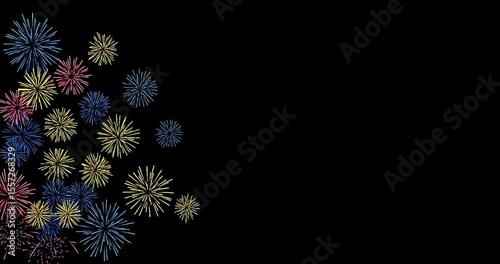 Firework explosions a computer designed as a seamless loop with a black background