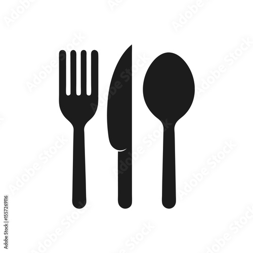 Utensils icon set spoon fork and knife restaurant dinner utensil cutlery vector symbol lunch tableware pictogram in black and outlined 
