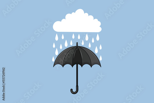 Umbrella catching rain drops vector illustration, clean flat design in pastel shades, perfect for web use, seamless kids patterns, and seasonal artworks
