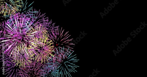 Firework explosions a computer designed as a seamless loop with a black background