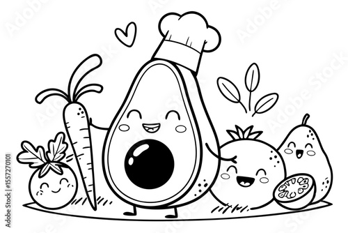 vegetables and fruit for coloring book, coloring page, kids