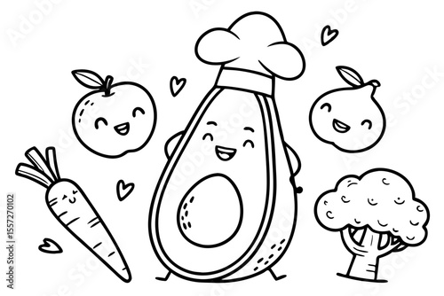 vegetables and fruit for coloring book, coloring page, kids