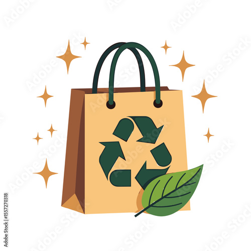 Reusable shopping bag with recycle symbol, representing sustainability