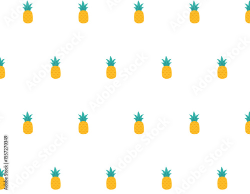 Minimal seamless vector pattern with small, hand-drawn pineapples in bright yellow and teal. Perfect for modern tropical backgrounds, fabric, simple stationery, and cheerful product packaging