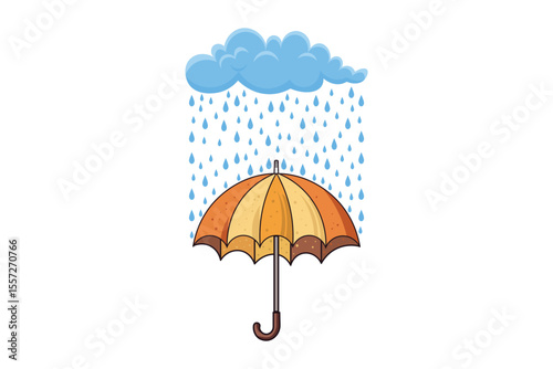 Decorative cartoon umbrella vector with falling rain drops, seamless weather pattern for digital backgrounds, baby art, and print-ready illustrations
