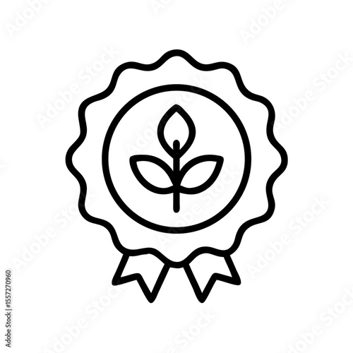 Organic certification seal with sprout and ribbon. Eco friendly organic label design for food products.  Organic certification seal is perfect for sustainable farming and eco conscious brands.