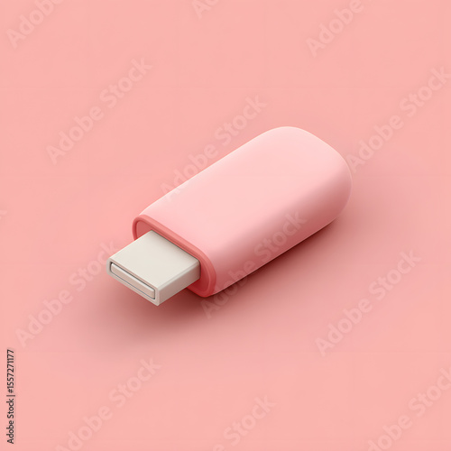 A close-up studio shot of a pink USB-C adapter on a pink background.