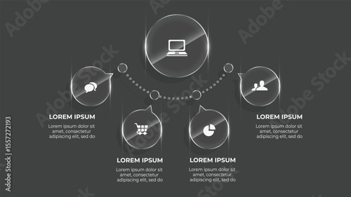 3D Glass Circle Infographic with 4 Steps for Business Timeline, Web Process Flow, and Cloud Technology Concept