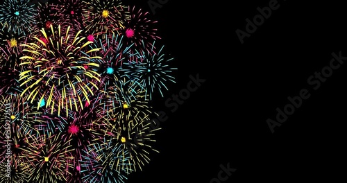 Firework explosions a computer designed as a seamless loop with a black background