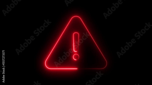 Neon line Risk caution message icon animation. Danger error icon. Warning Sign Background 4K Looping Animation.