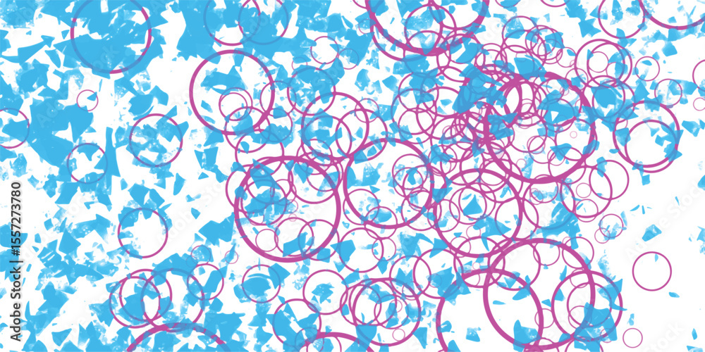 Abstract artistic design showcasing a mix of bright blue brush strokes and overlaid pink circles creating a dynamic visual composition on a white background