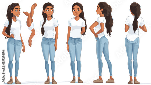 3d set of a woman in casual clothes in different poses illustration in a 3d cartoon style. Fashion teen girl model vector characters set wearing stylish dress with different hairstyles vector.