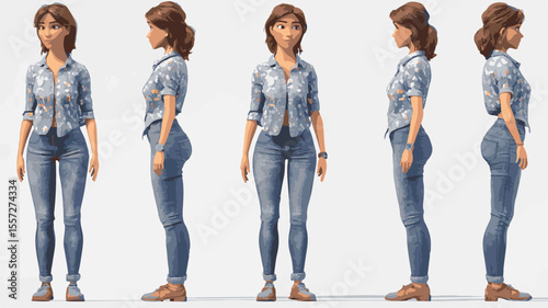 3d set of a woman in casual clothes in different poses illustration in a 3d cartoon style. Fashion teen girl model vector characters set wearing stylish dress with different hairstyles vector.
