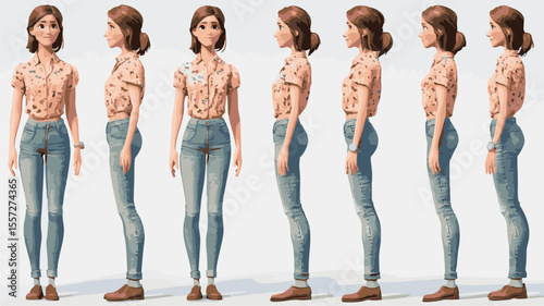 3d set of a woman in casual clothes in different poses illustration in a 3d cartoon style. Fashion teen girl model vector characters set wearing stylish dress with different hairstyles vector.