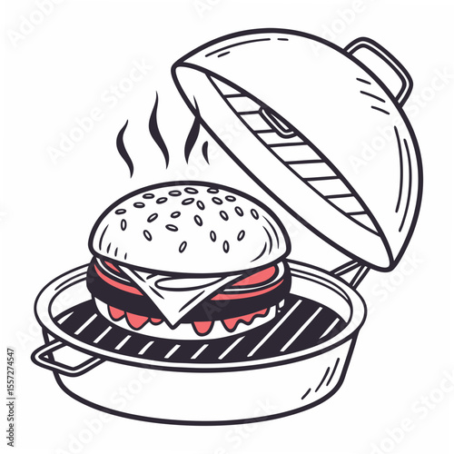 Juicy burger cooking on grill food barbecue