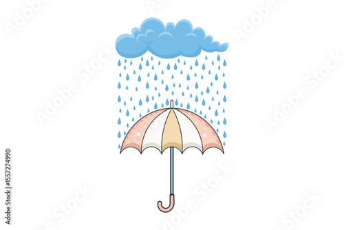 Cute umbrella with cartoon rain drops, vector illustration in flat pastel style, simple and clean weather background for baby projects, children’s decor, and creative digital use
