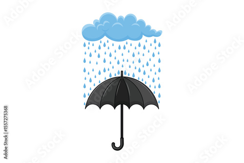 Hand-drawn umbrella with falling water drops, vector flat cartoon illustration with pastel color scheme, perfect for seamless patterns, rainy themes, and seasonal backgrounds
