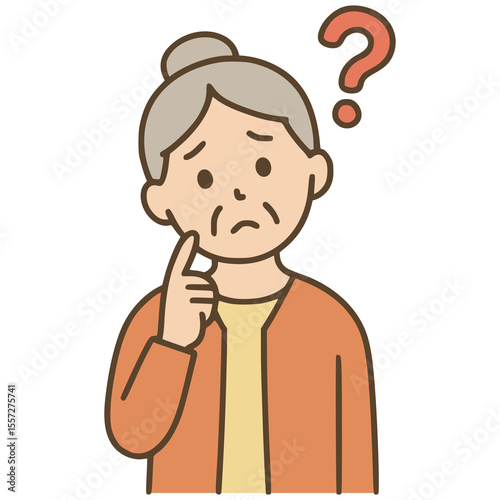 old woman thinking questioning flat color vector illustration template design