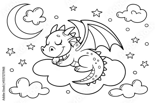 cute baby dragon for coloring book, coloring page, kids