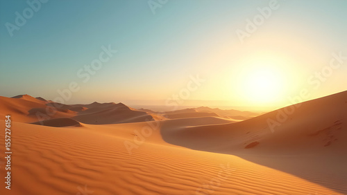 A beautiful desert landscape at sunrise with clear sky