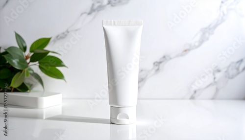 blank skincare cream tube packaging mockup, marble background