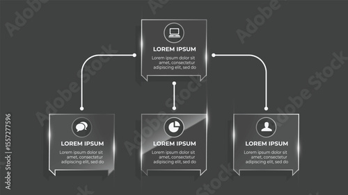 3D Glass Effect Infographic with 4 Options and Circular Icons for Business Timeline, Web Flowchart, and Technology Design