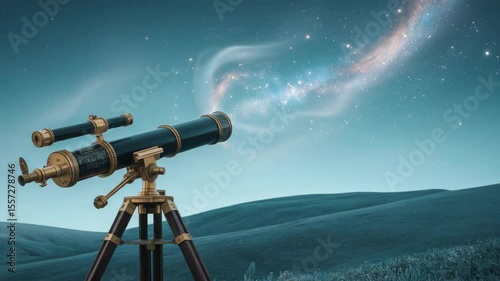 Vintage telescope points to the starry night sky perfect for astronomy exploration science or educational images