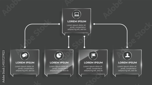 3D Glass Infographic with 5 Options and Arrows for Business Timeline, Flowchart, and Web Interface Design