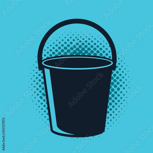 bucket pop art icon with turquoise halftone background